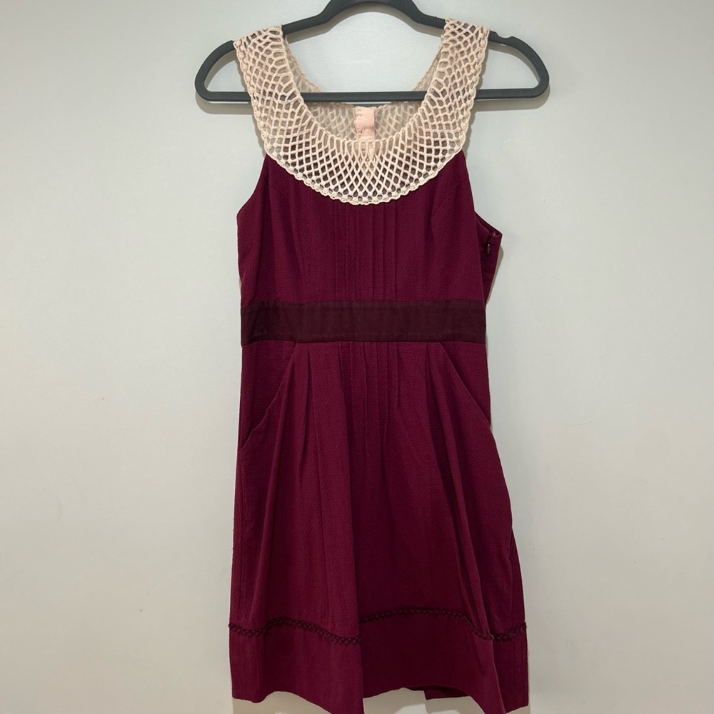Floreat from Anthropologie Red and Cream A-Line Cocktail Dress